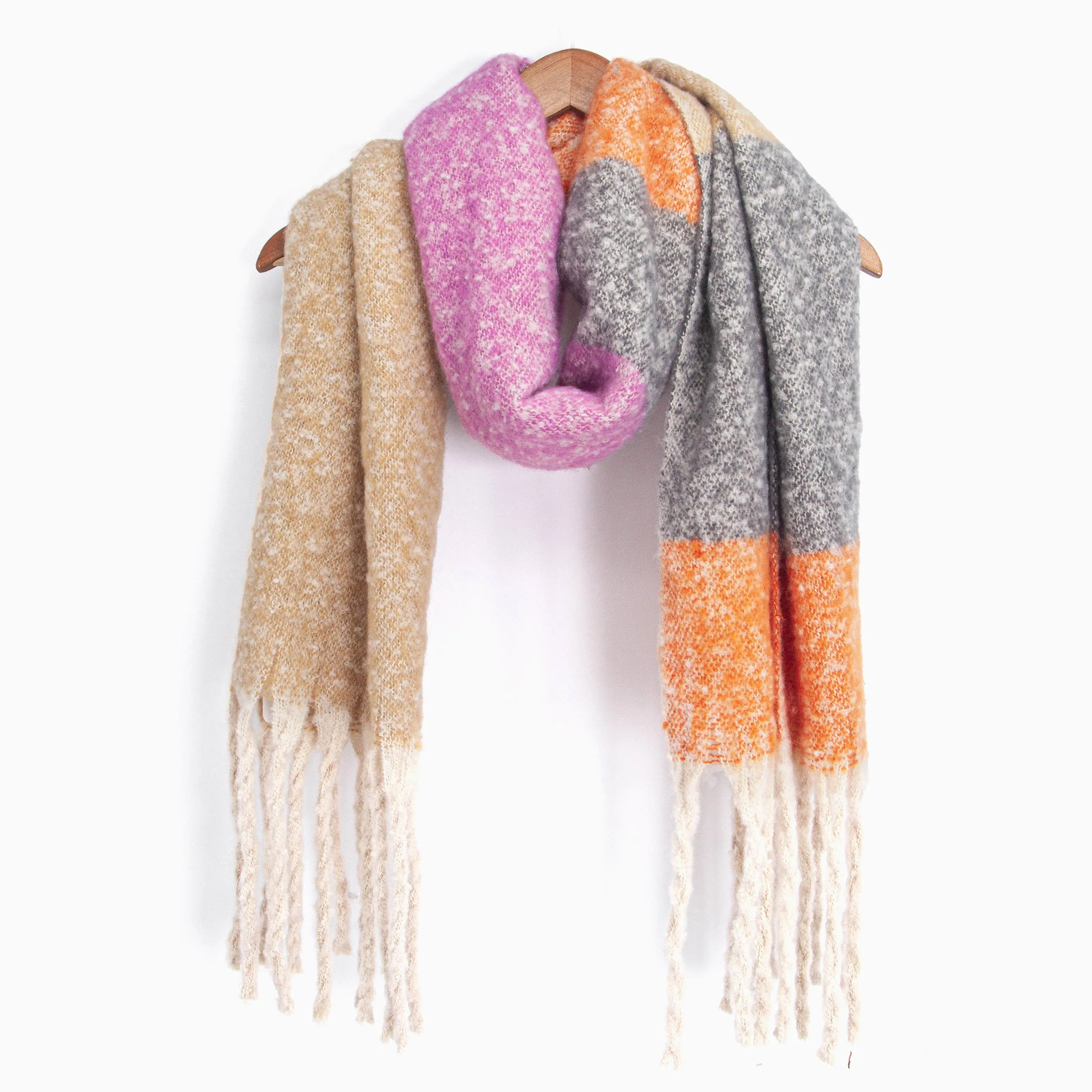 Vivian Heavyweight Scarf - Cream/Pink, Colour Block