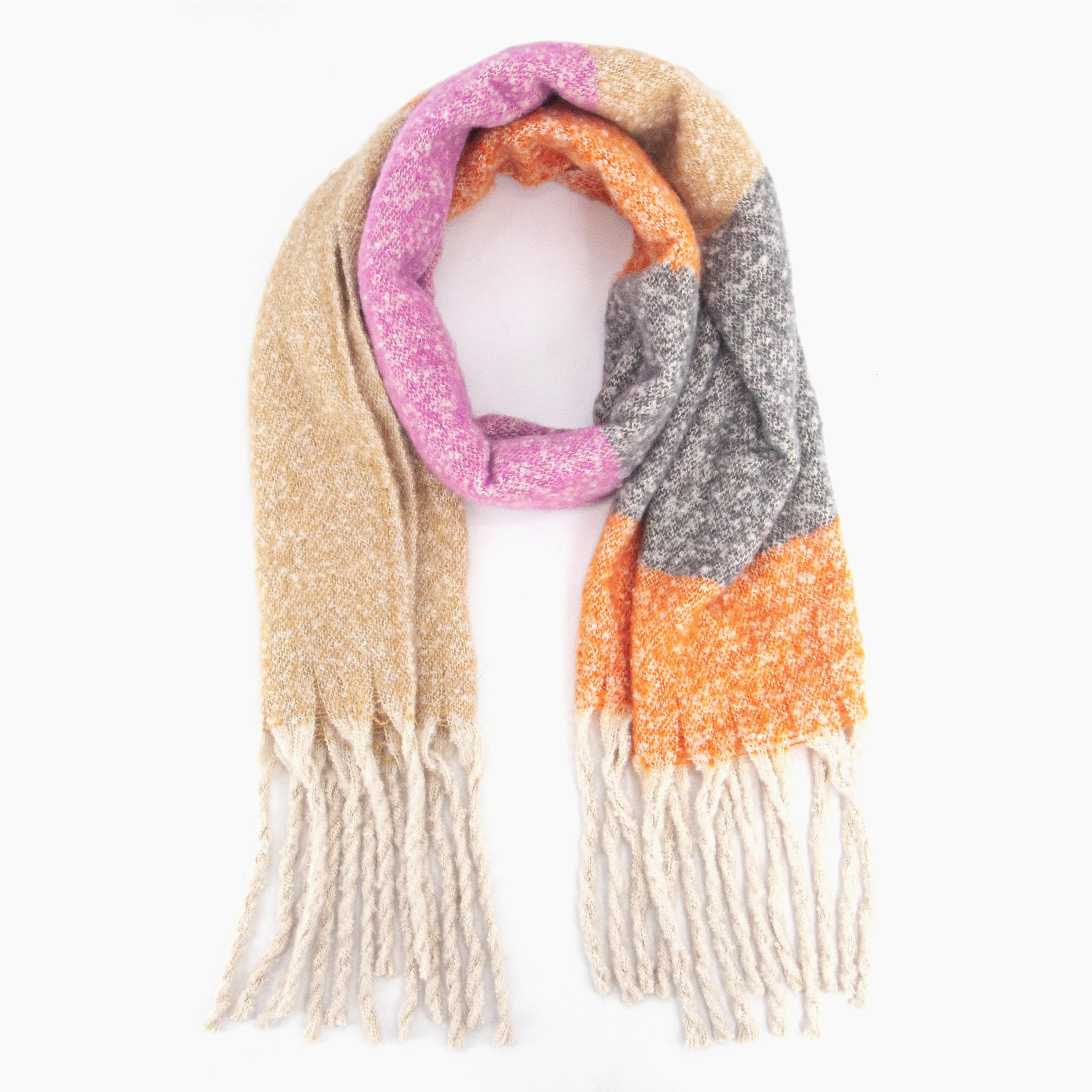 Vivian Heavyweight Scarf - Cream/Pink, Colour Block