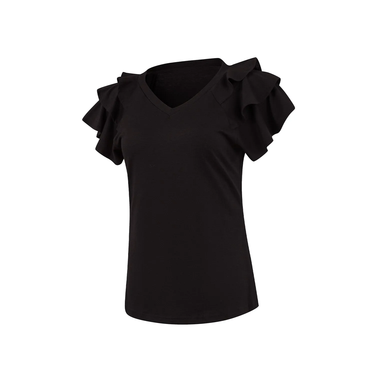 Women's Ruffle Sleeve Tops - Casual Summer V-Neck Tees