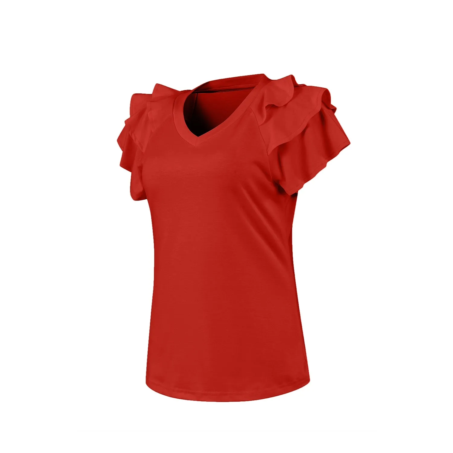 Women's Ruffle Sleeve Tops - Casual Summer V-Neck Tees