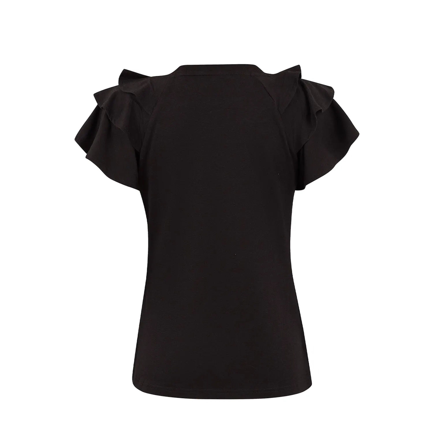 Women's Ruffle Sleeve Tops - Casual Summer V-Neck Tees
