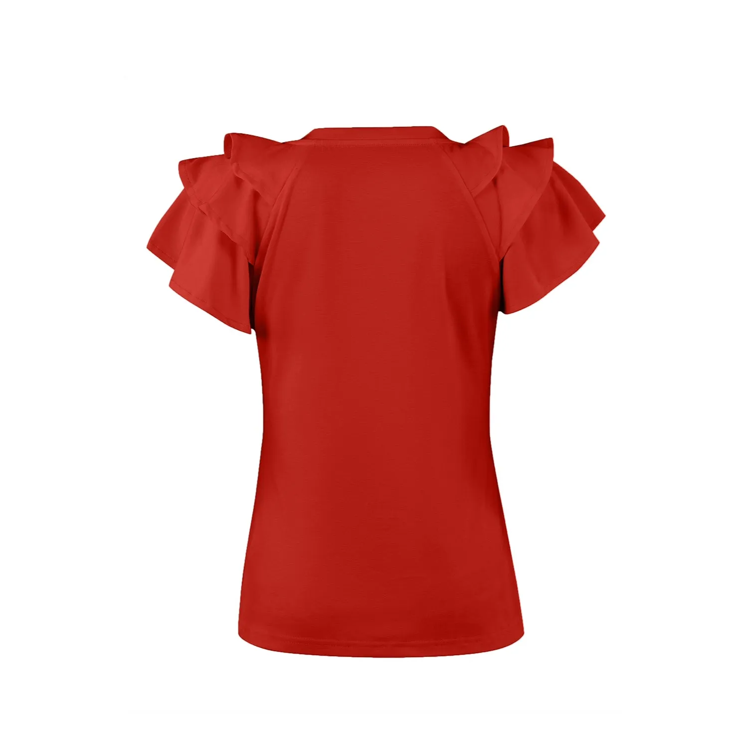 Women's Ruffle Sleeve Tops - Casual Summer V-Neck Tees